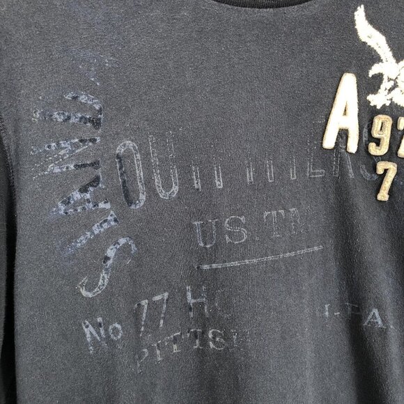 American Eagle Men's Graphic Logo Long Sleeve T-Shirt Navy Blue Y2k Faded 2009 - Picture 4 of 9